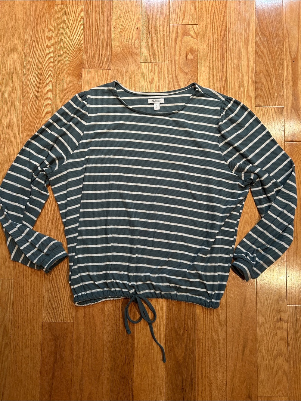 Nine West Women’s Striped Long Sleeve Drawstring Hem Top